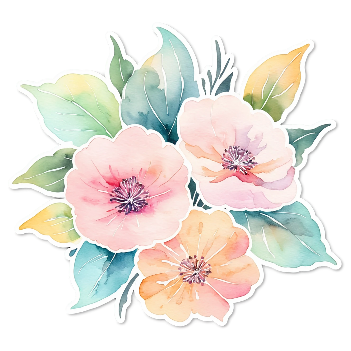 Floral watercolor sticker isolated on transparent background #16125