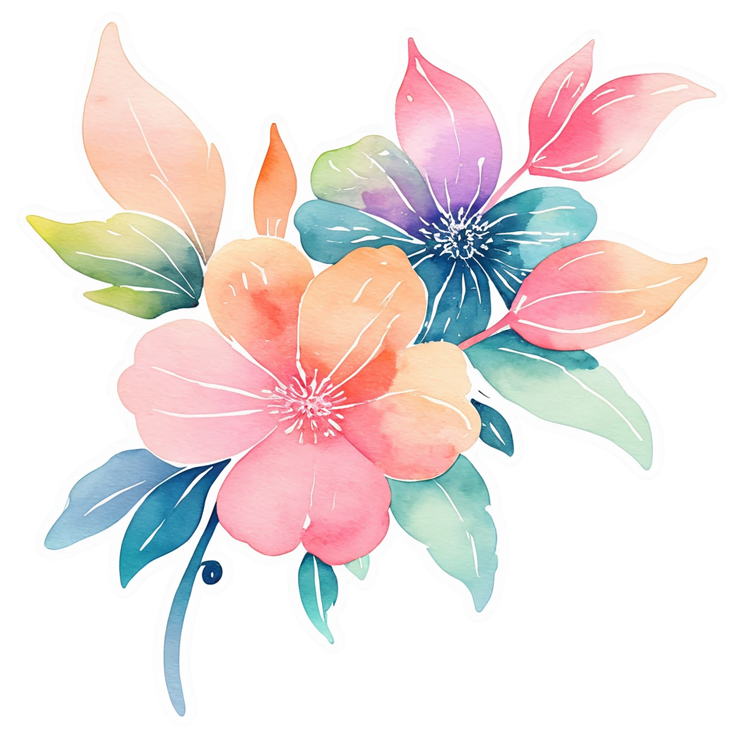 Floral watercolor sticker isolated on transparent background #16128