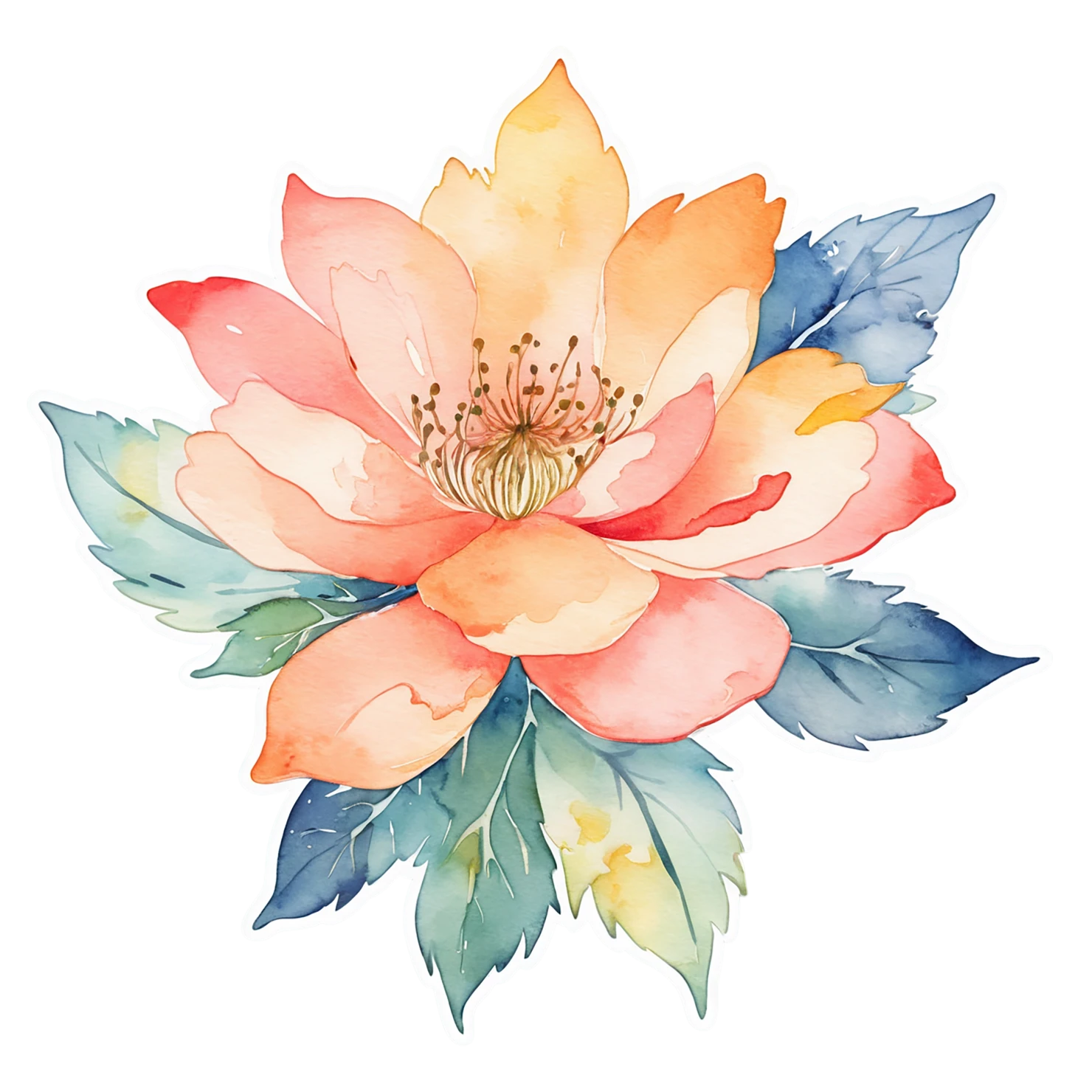 Floral watercolor sticker isolated on transparent background #16132