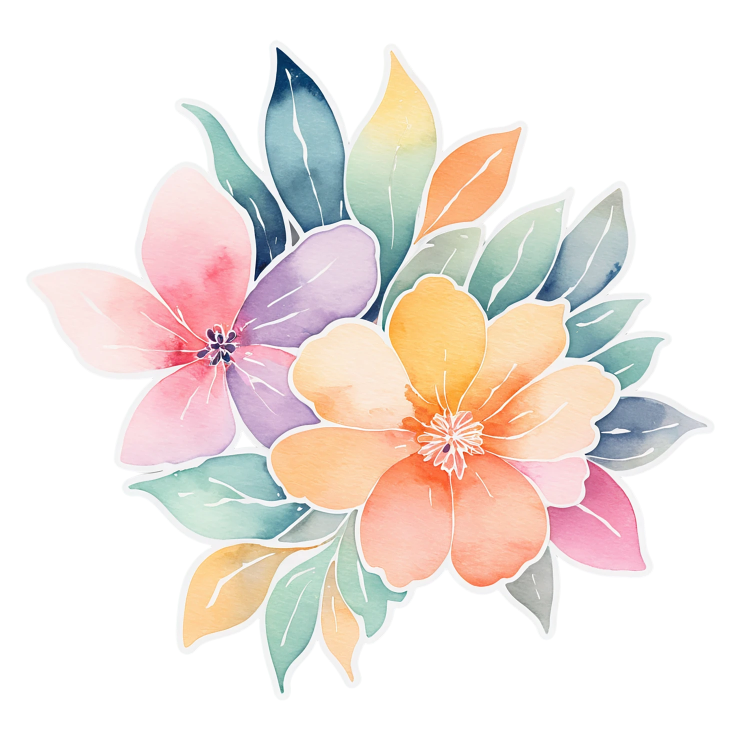 Floral watercolor sticker isolated on transparent background #16137