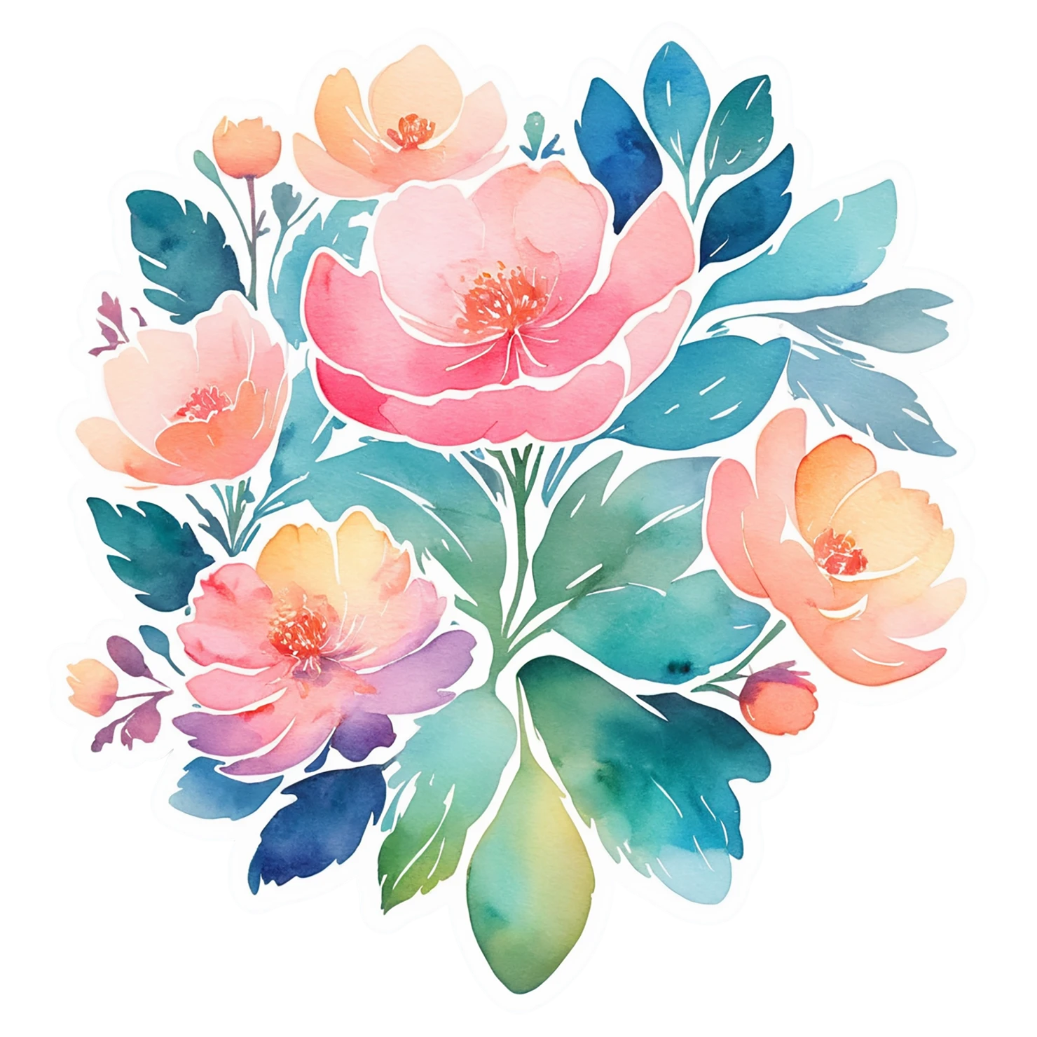 Floral watercolor sticker isolated on transparent background #16141