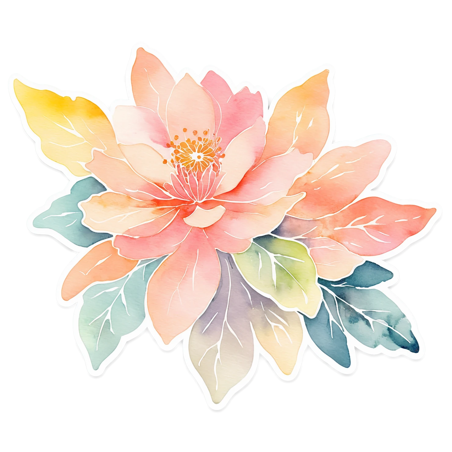 Floral watercolor sticker isolated on transparent background #16147
