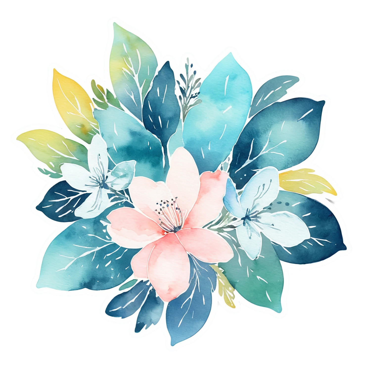 Floral watercolor sticker isolated on transparent background #16153