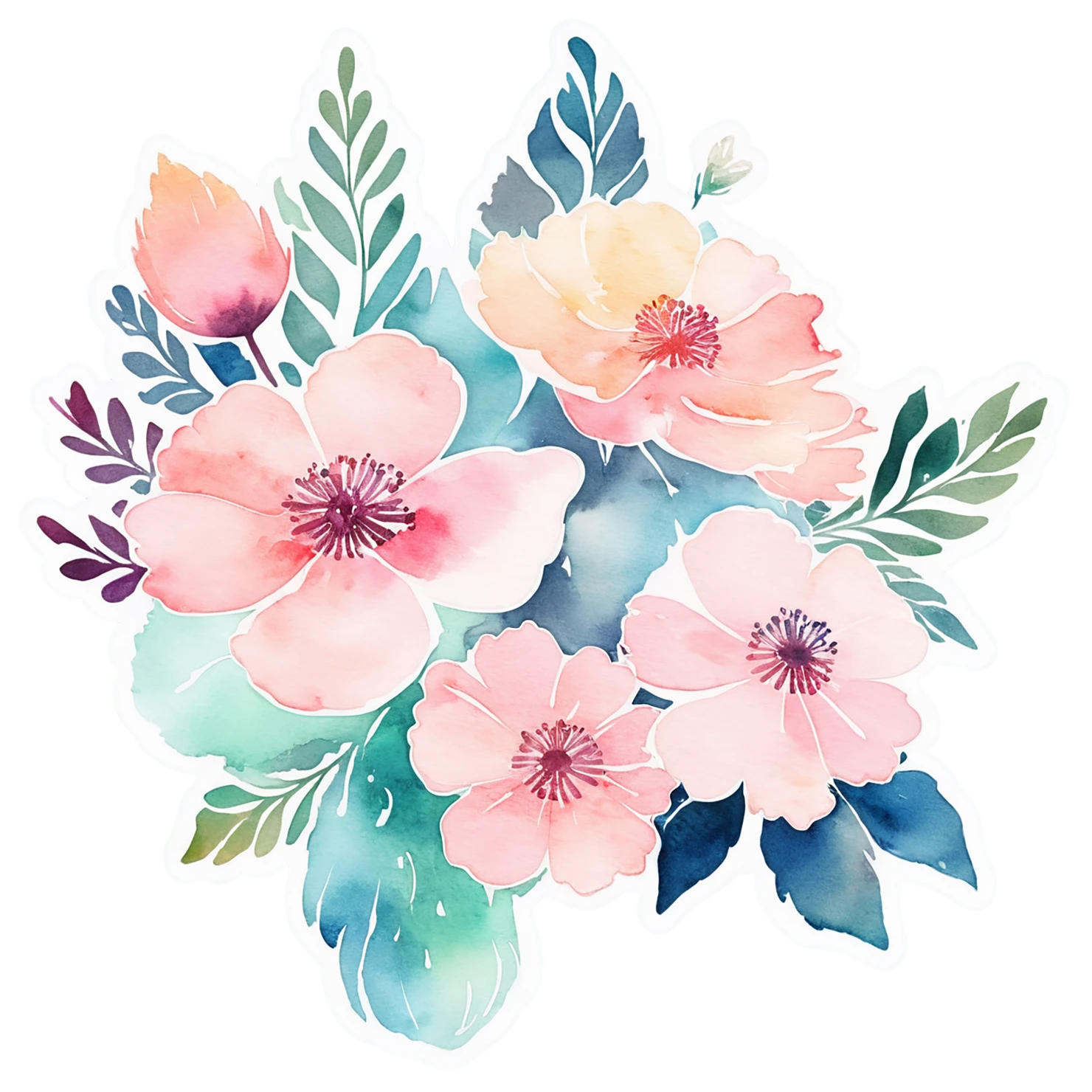 Floral watercolor sticker isolated on transparent background #16154