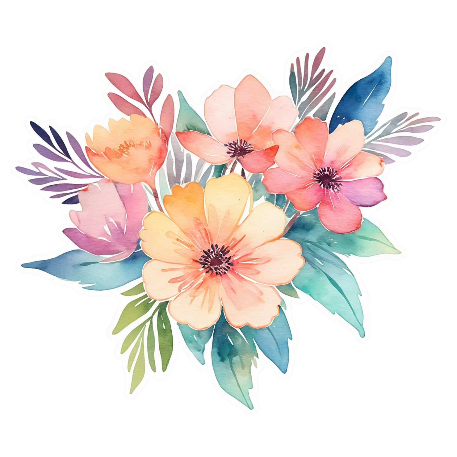 Floral watercolor sticker isolated on transparent background #16161