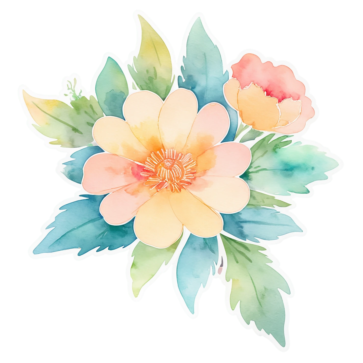 Floral watercolor sticker isolated on transparent background #16162