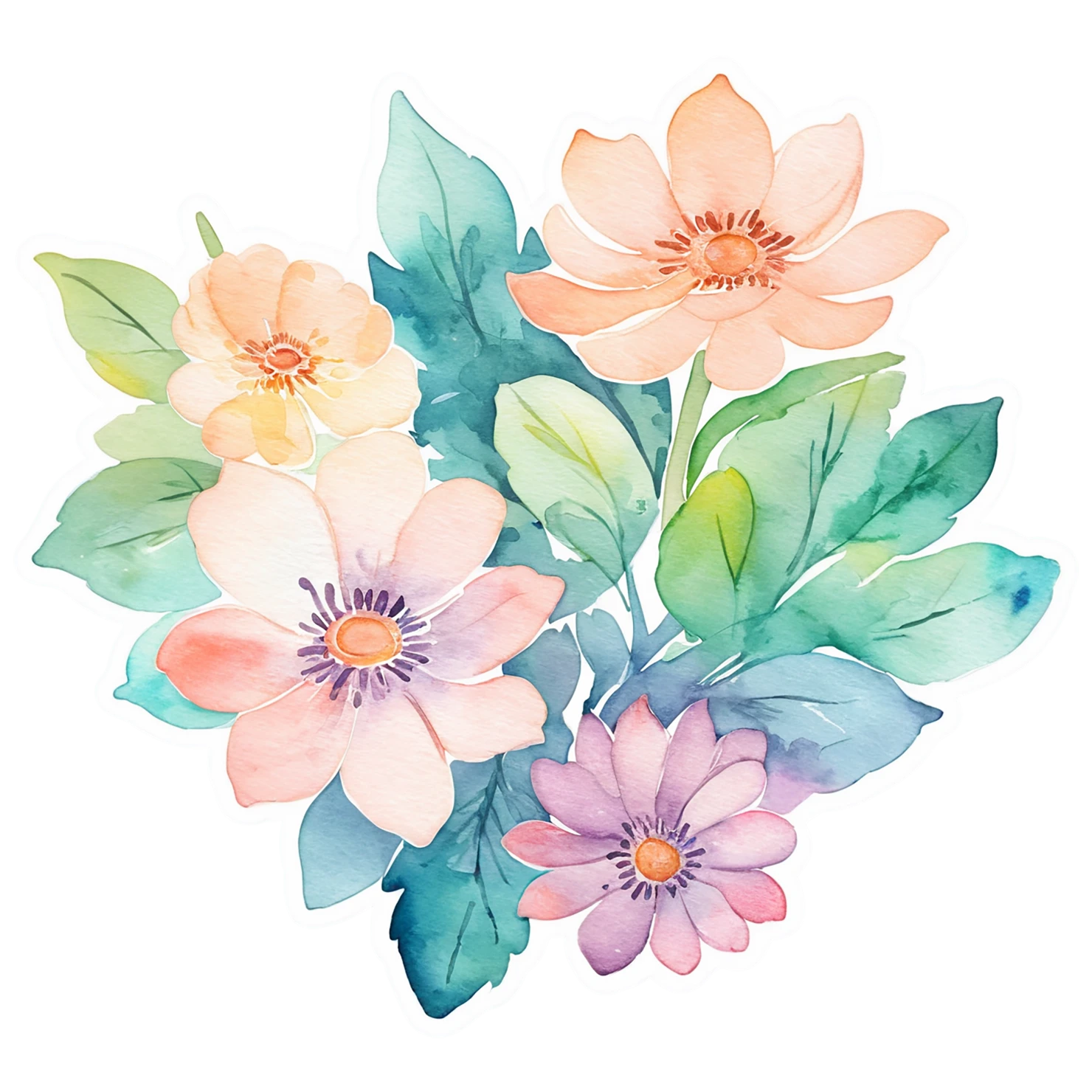 Floral watercolor sticker isolated on transparent background #16166