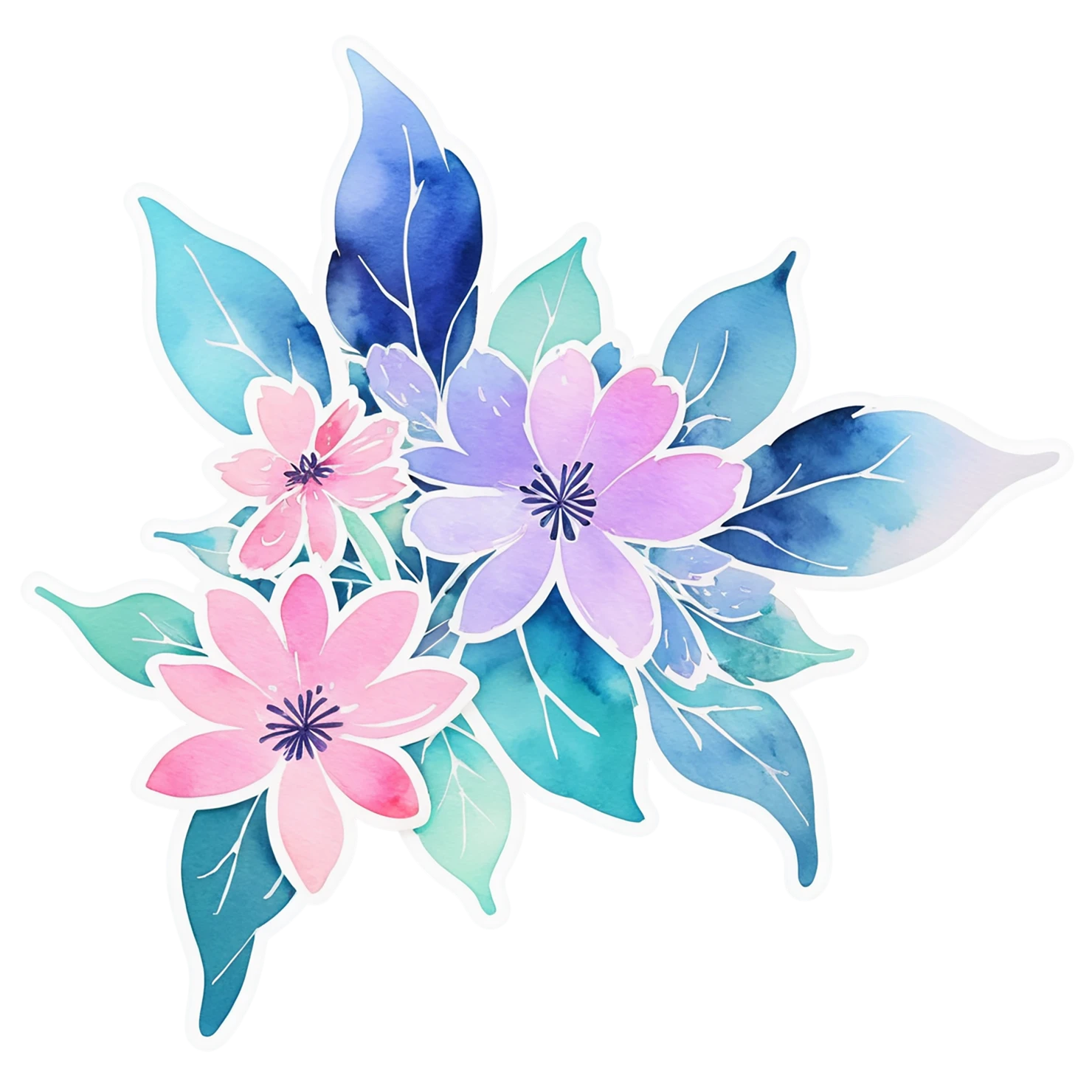 Floral watercolor sticker isolated on transparent background #16172