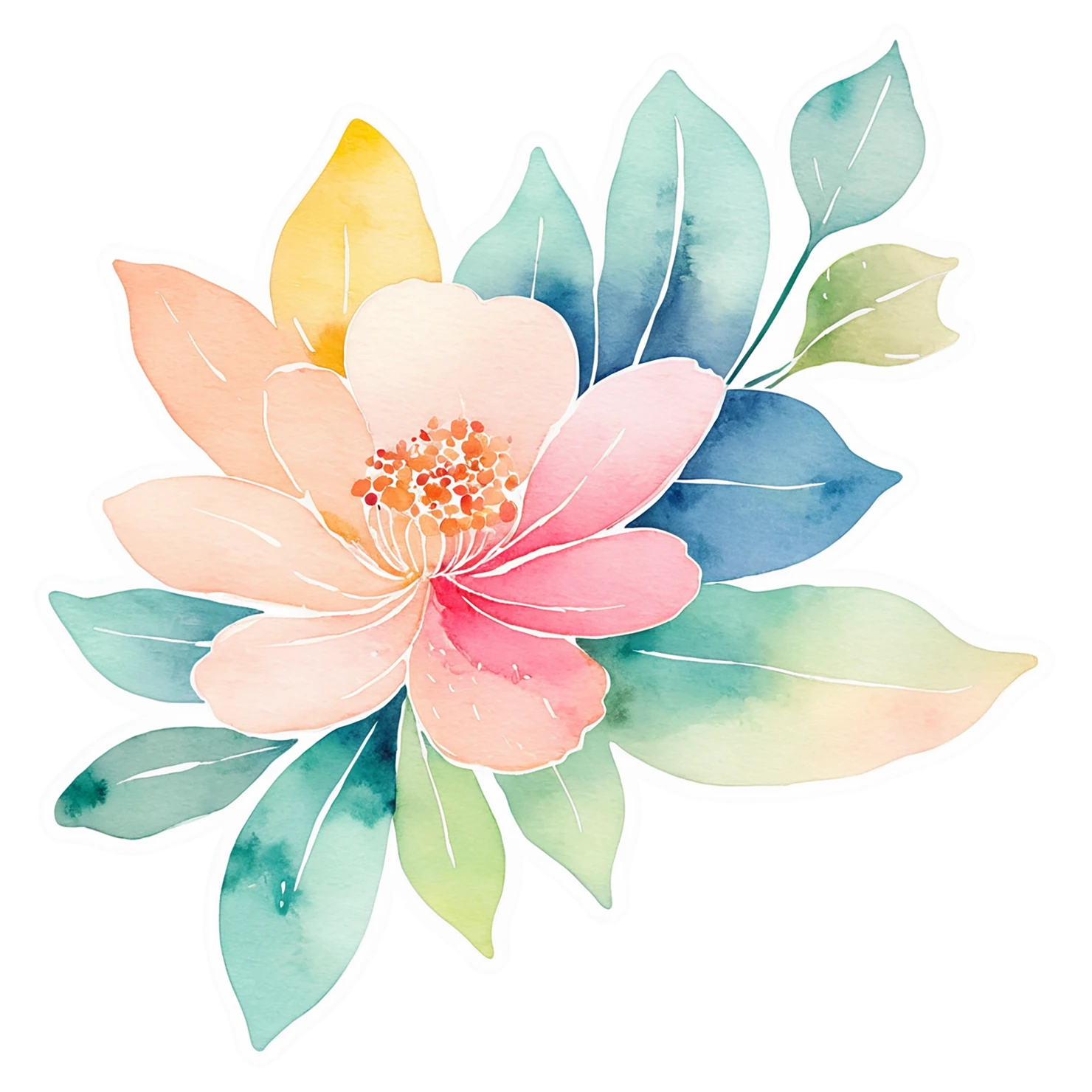 Floral watercolor sticker isolated on transparent background #16173