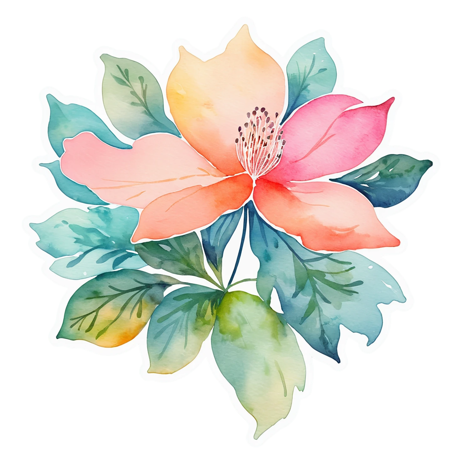 Floral watercolor sticker isolated on transparent background #16176
