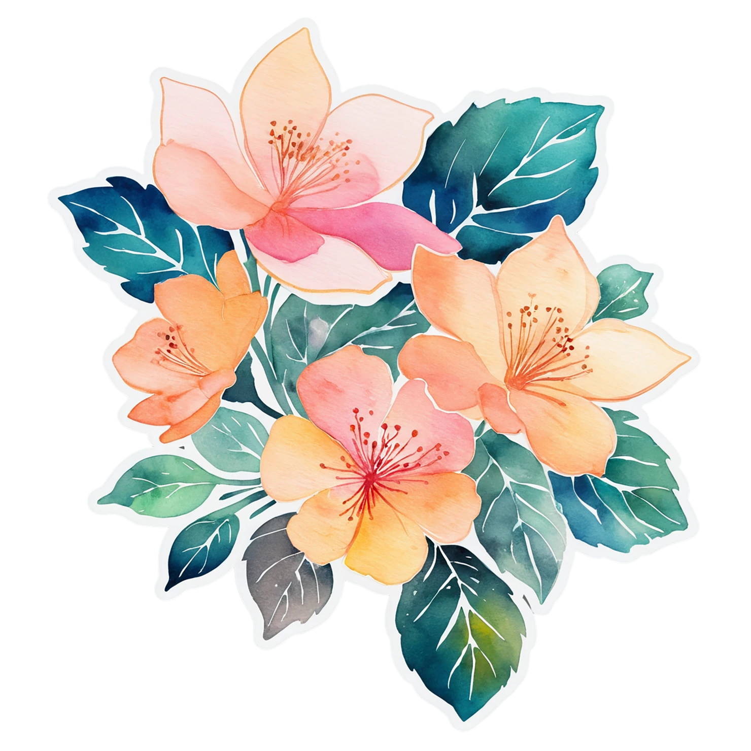 Floral watercolor sticker isolated on transparent background #16181