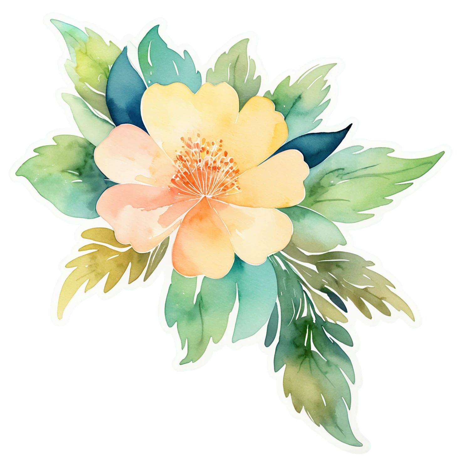 Floral watercolor sticker isolated on transparent background #16185