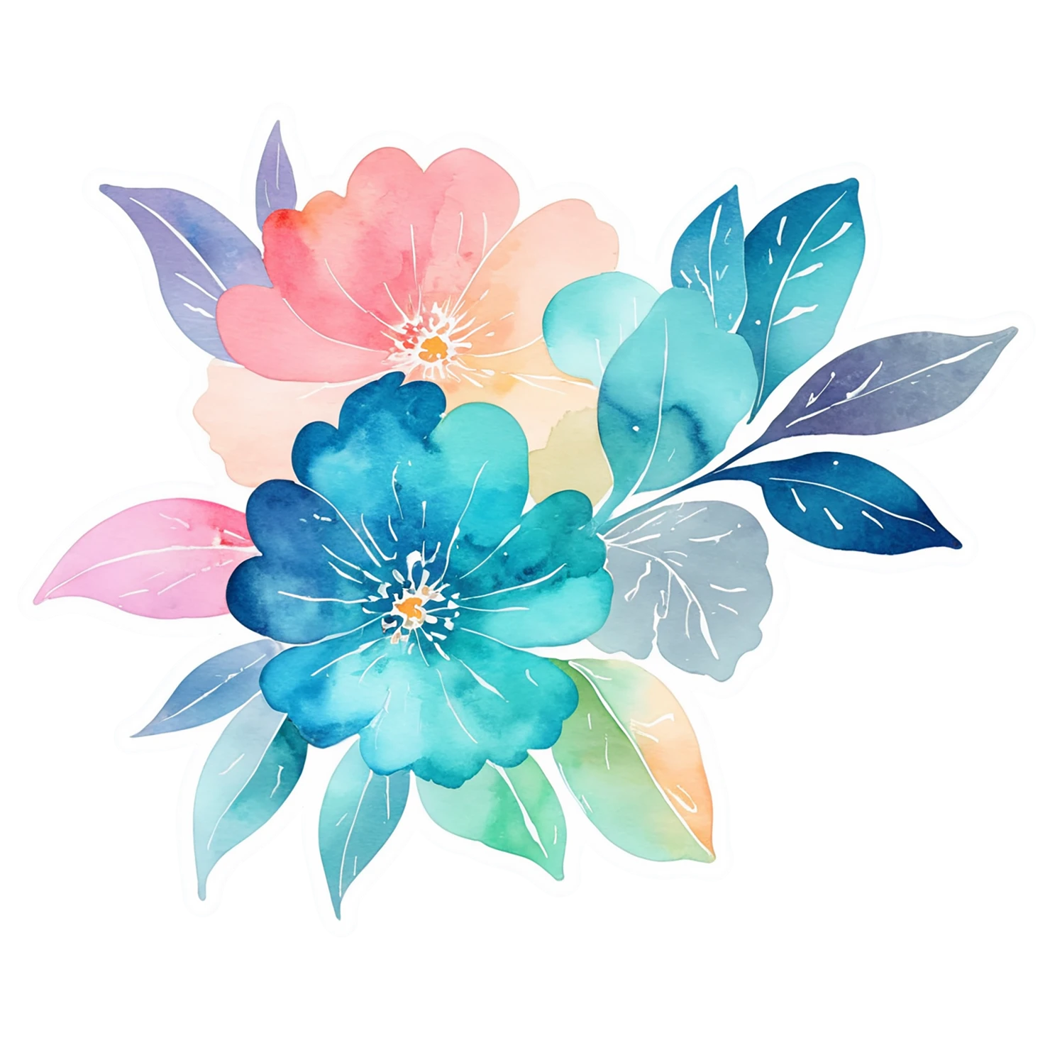 Floral watercolor sticker isolated on transparent background #16187