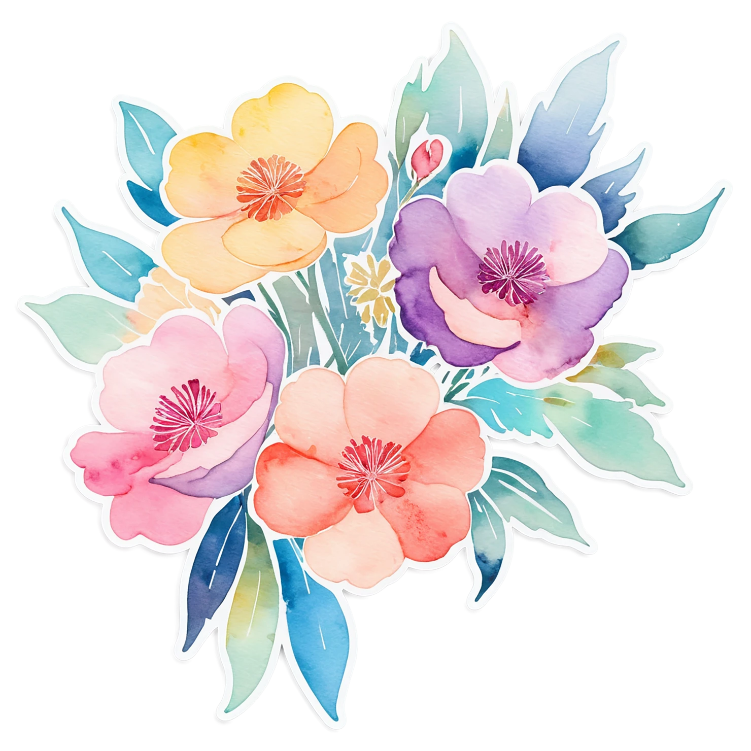 Floral watercolor sticker isolated on transparent background #16189