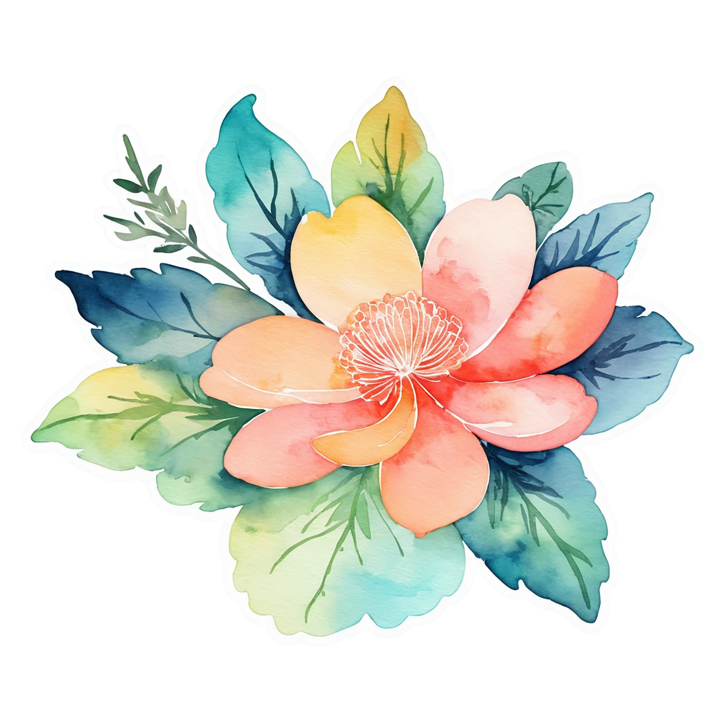 Floral watercolor sticker isolated on transparent background #16192