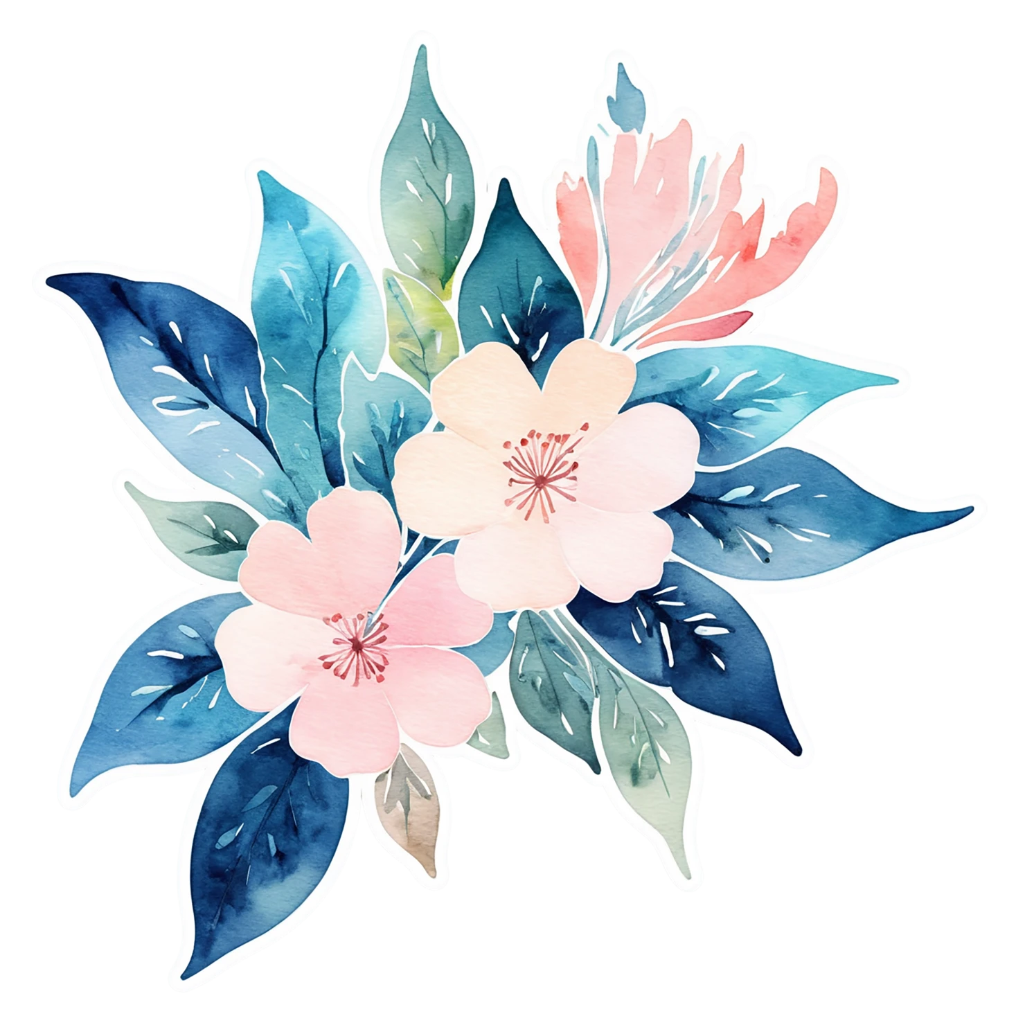 Floral watercolor sticker isolated on transparent background #16200