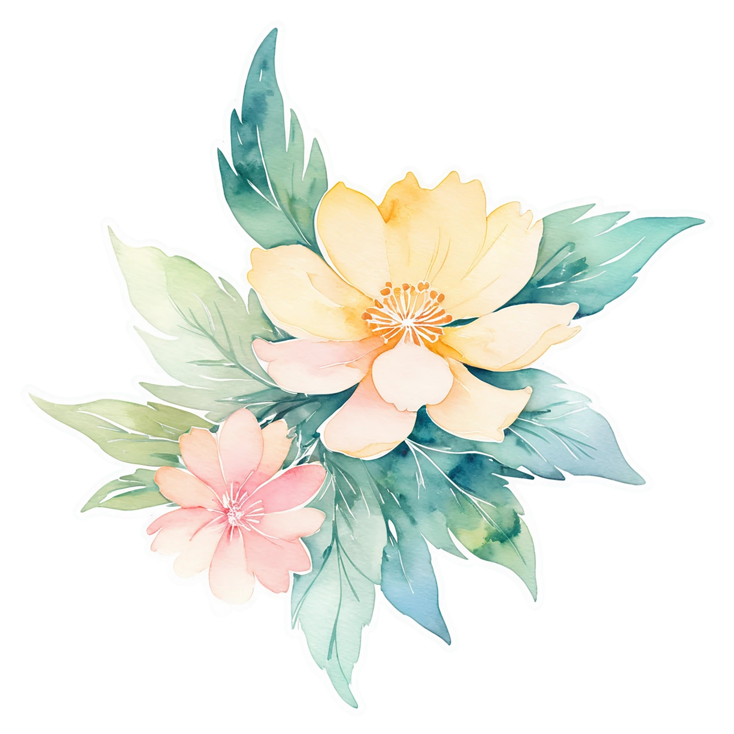 Floral watercolor sticker isolated on transparent background #16205