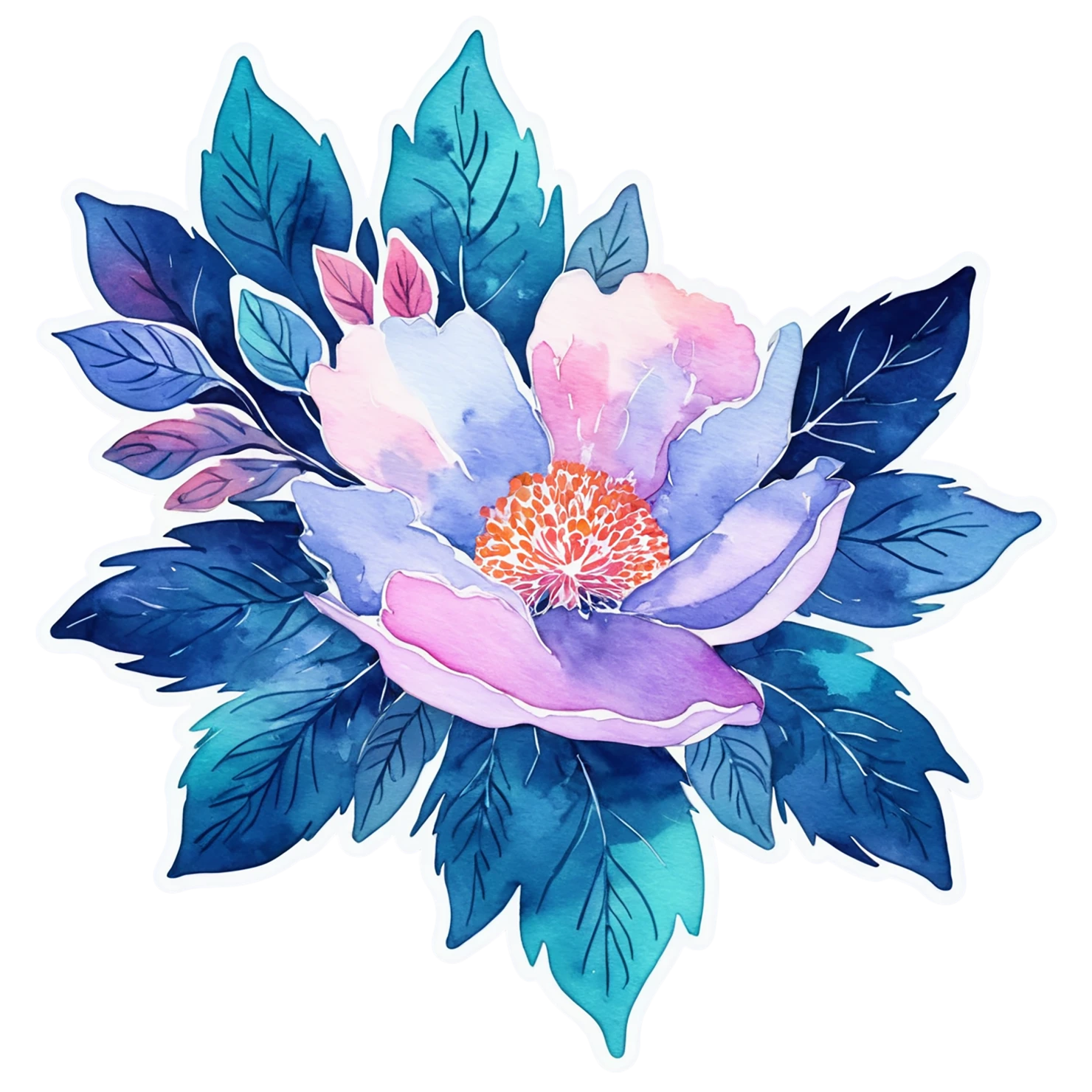 Floral watercolor sticker isolated on transparent background #16206