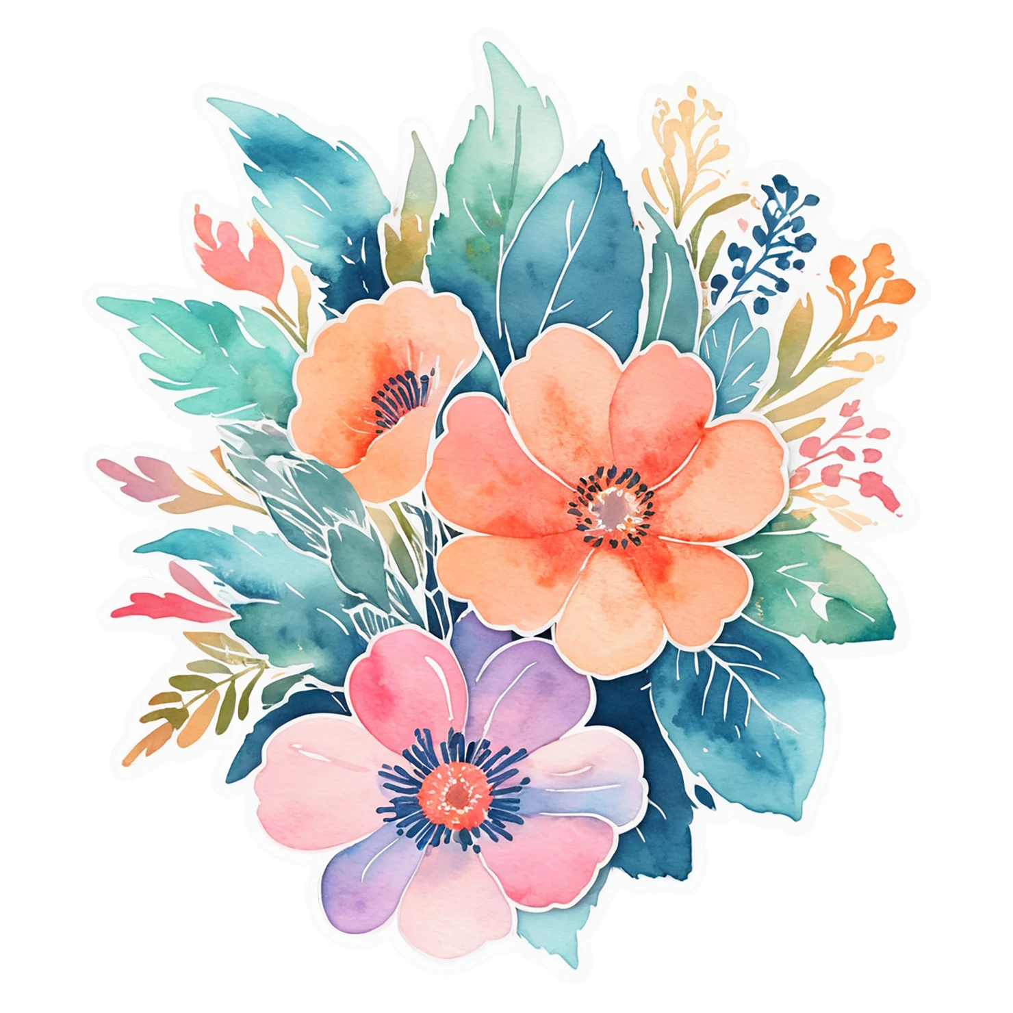 Floral watercolor sticker isolated on transparent background #16207