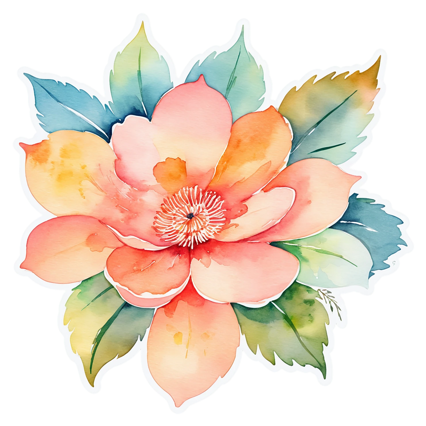 Floral watercolor sticker isolated on transparent background #16216