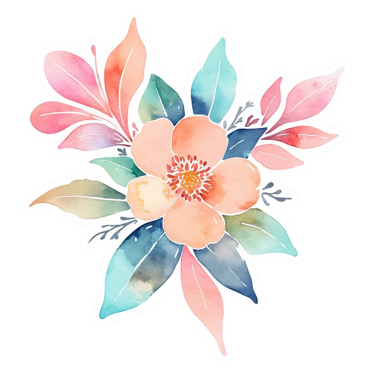 Floral watercolor sticker isolated on transparent background #16217