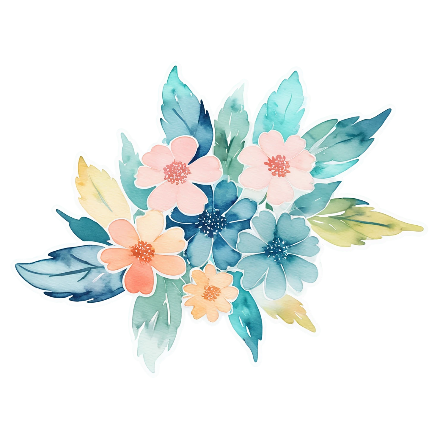 Floral watercolor sticker isolated on transparent background #16219