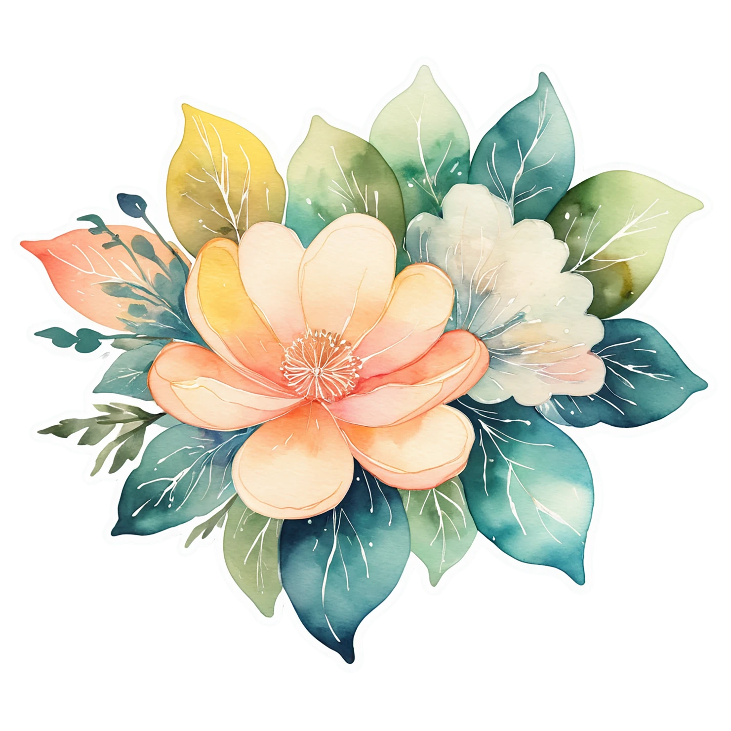 Floral watercolor sticker isolated on transparent background #16220