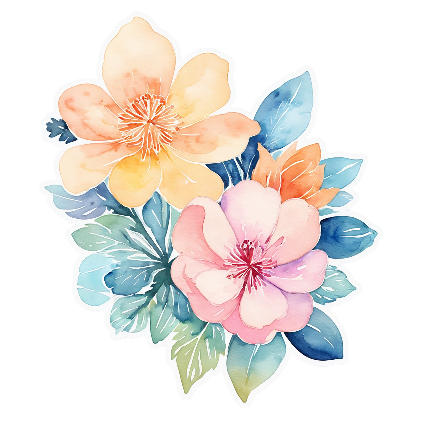 Floral watercolor sticker isolated on transparent background #16221