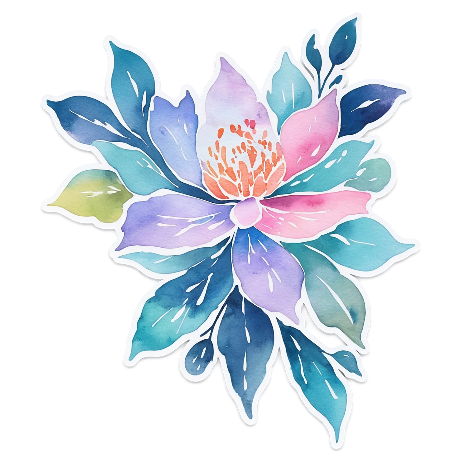 Floral watercolor sticker isolated on transparent background #16222