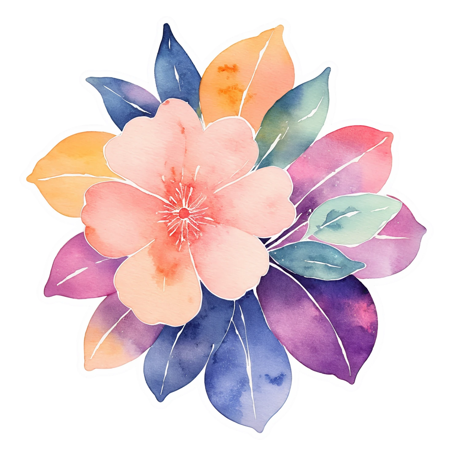 Floral watercolor sticker isolated on transparent background #16223
