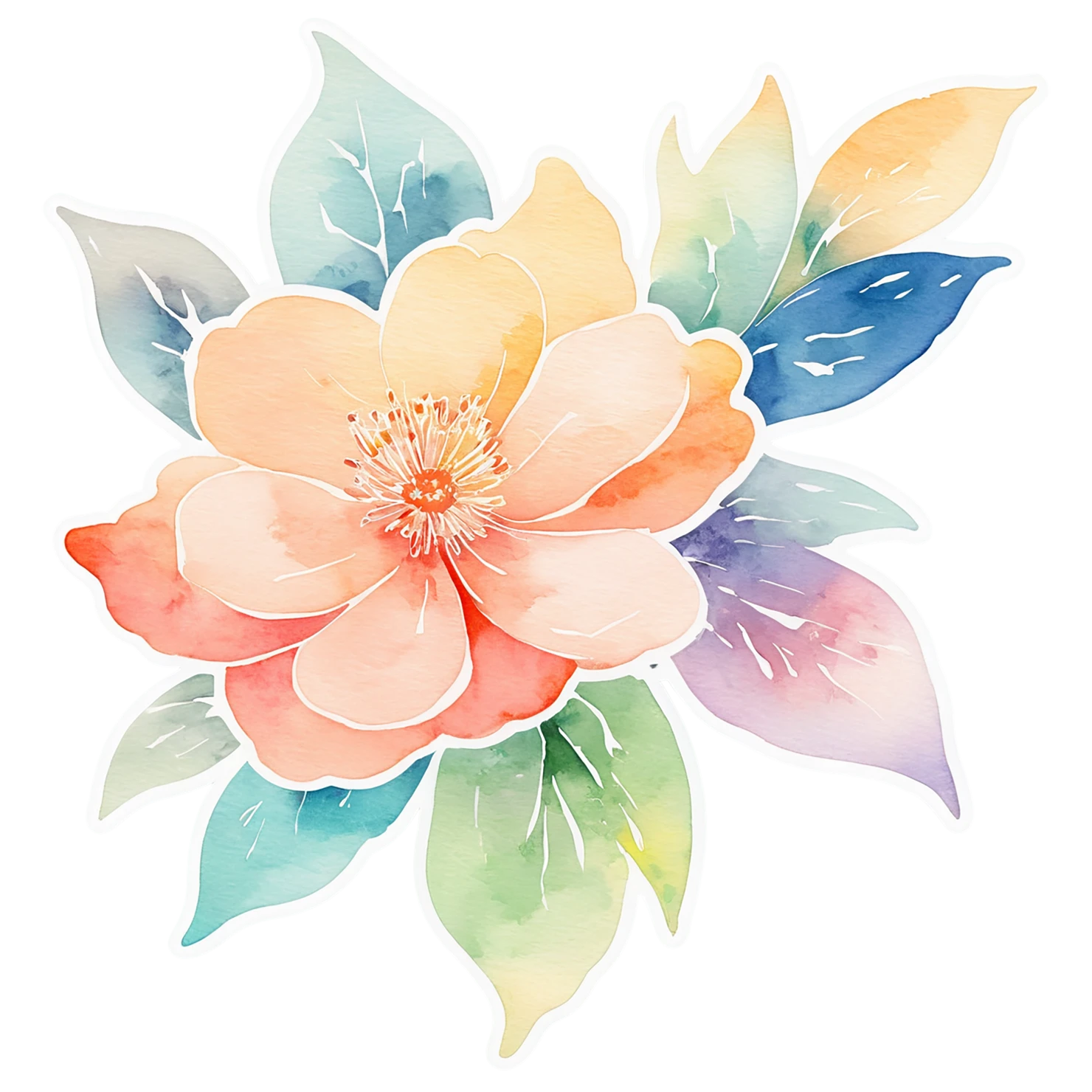 Floral watercolor sticker isolated on transparent background #16228