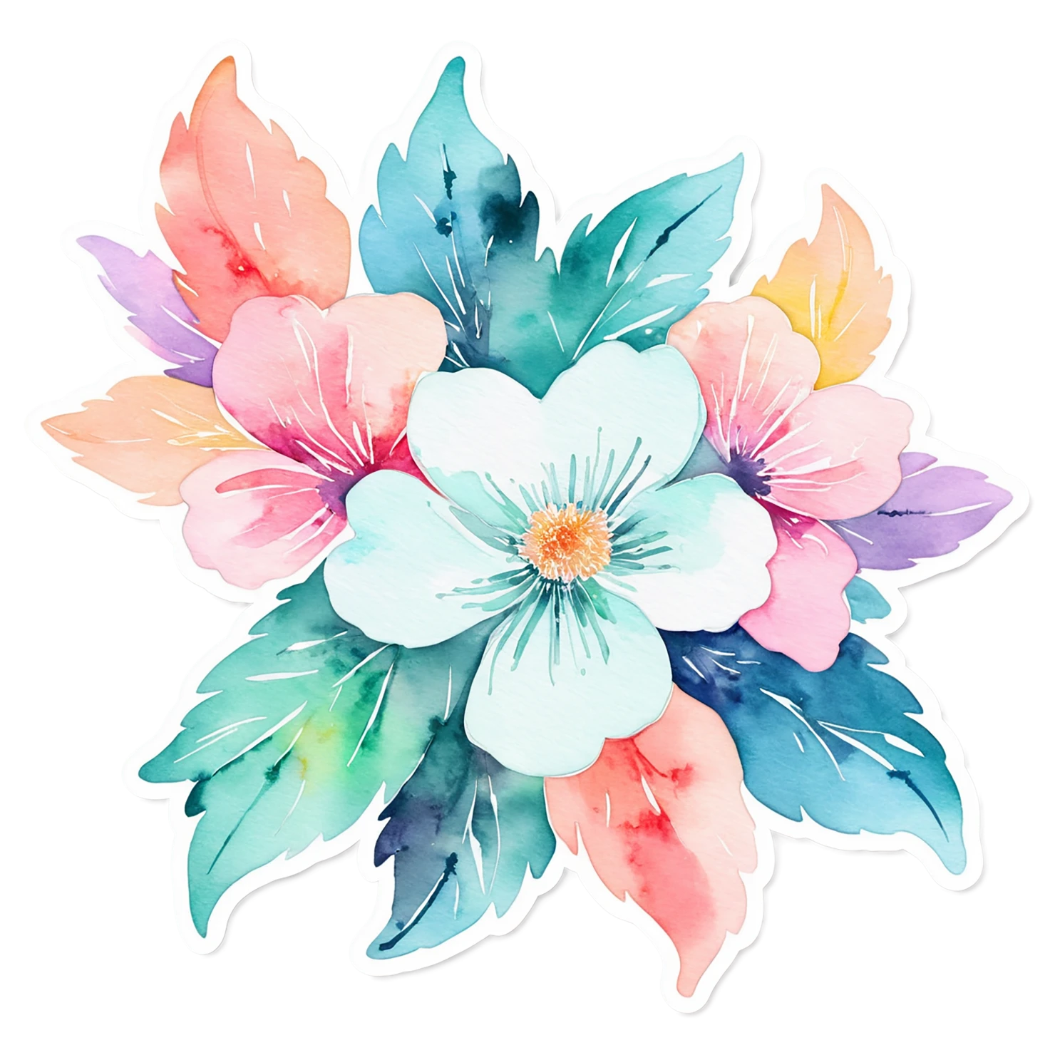 Floral watercolor sticker isolated on transparent background #16230