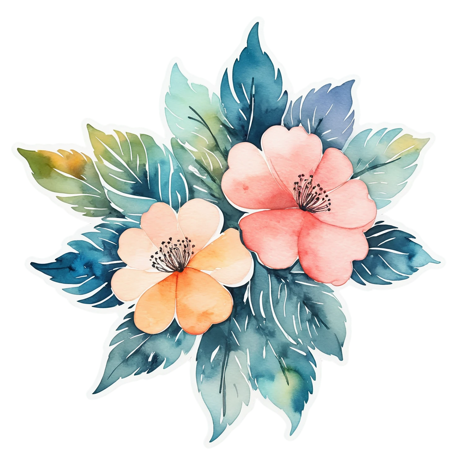 Floral watercolor sticker isolated on transparent background #16231