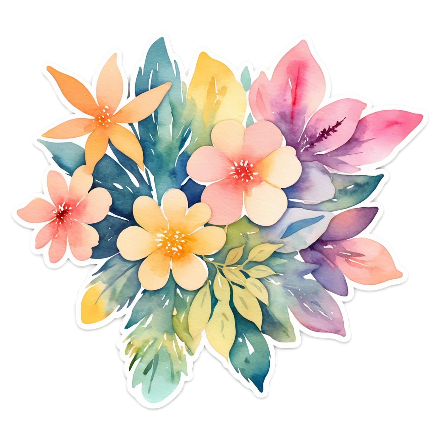 Floral watercolor sticker isolated on transparent background #16232