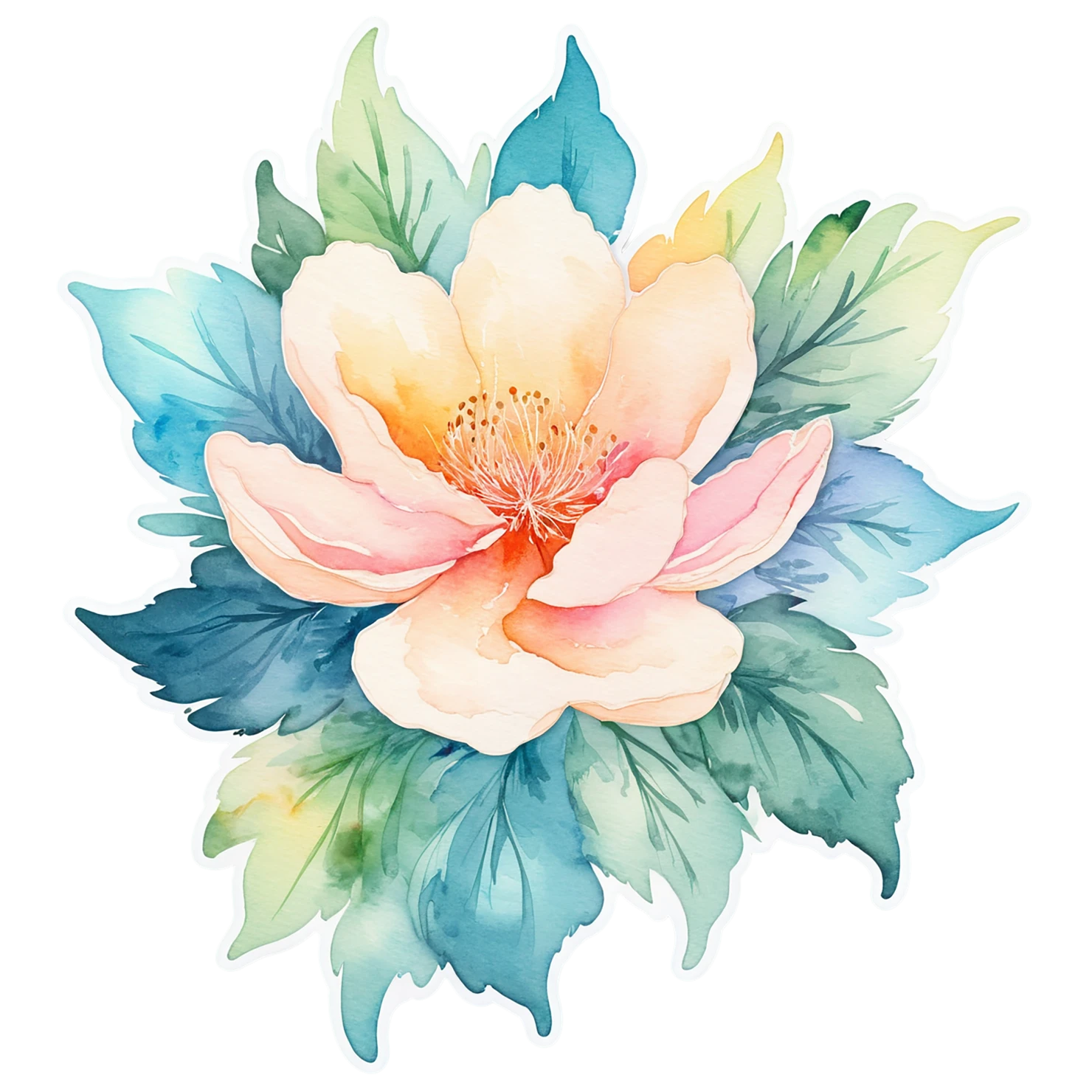 Floral watercolor sticker isolated on transparent background #16237