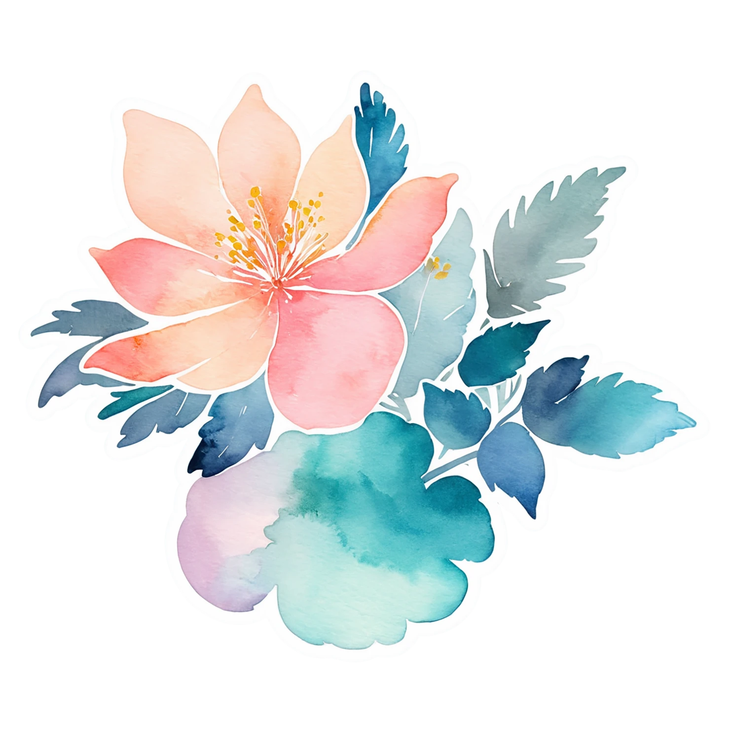 Floral watercolor sticker isolated on transparent background #16242