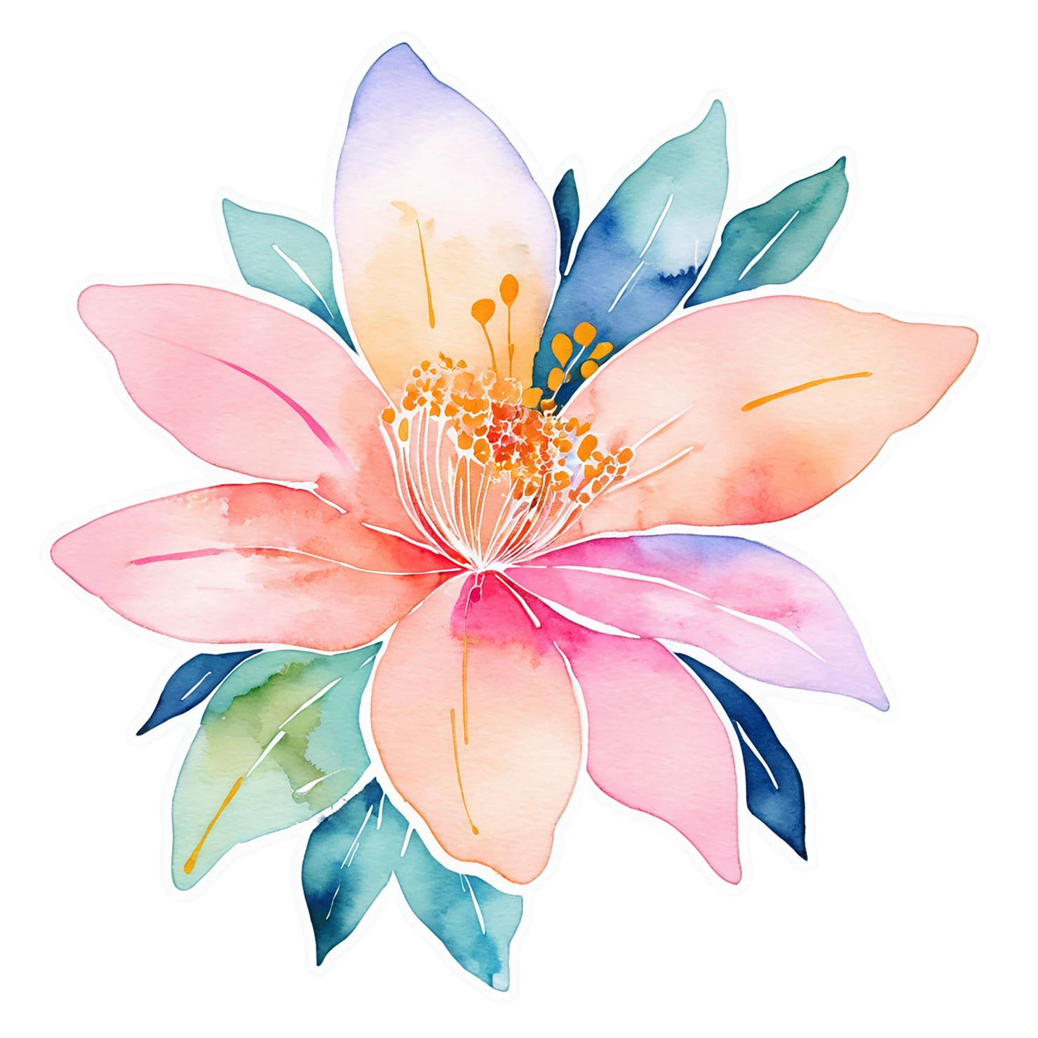 Floral watercolor sticker isolated on transparent background #16249