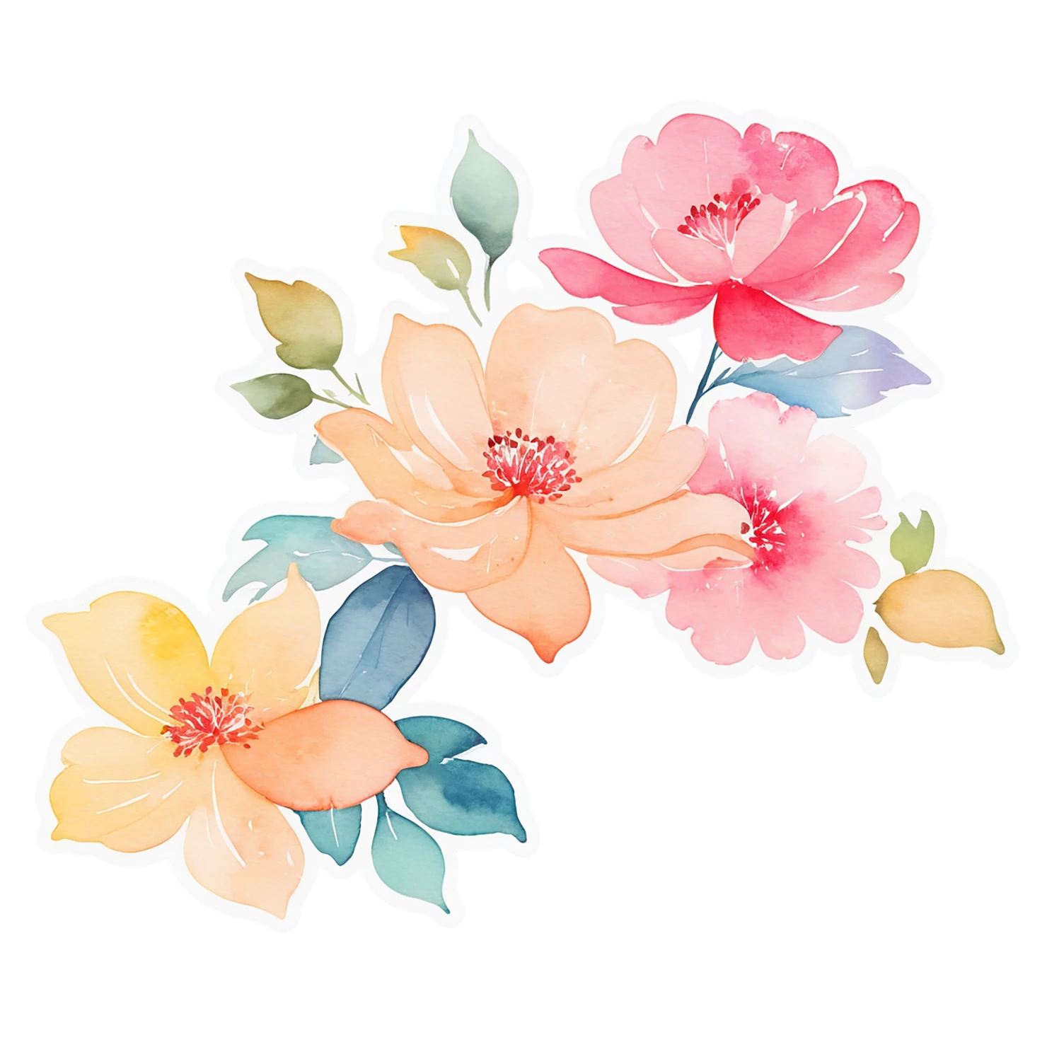 Floral watercolor sticker isolated on transparent background #16251