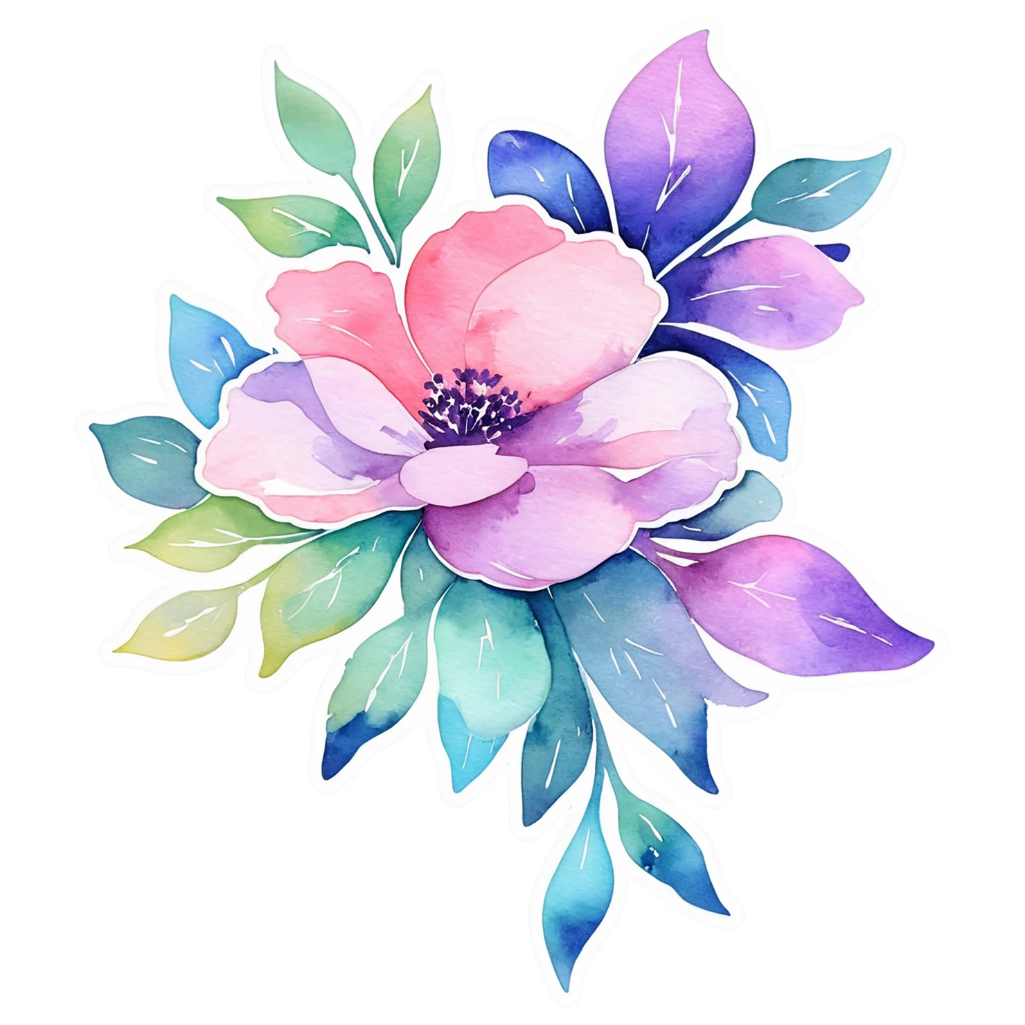 Floral watercolor sticker isolated on transparent background #16252