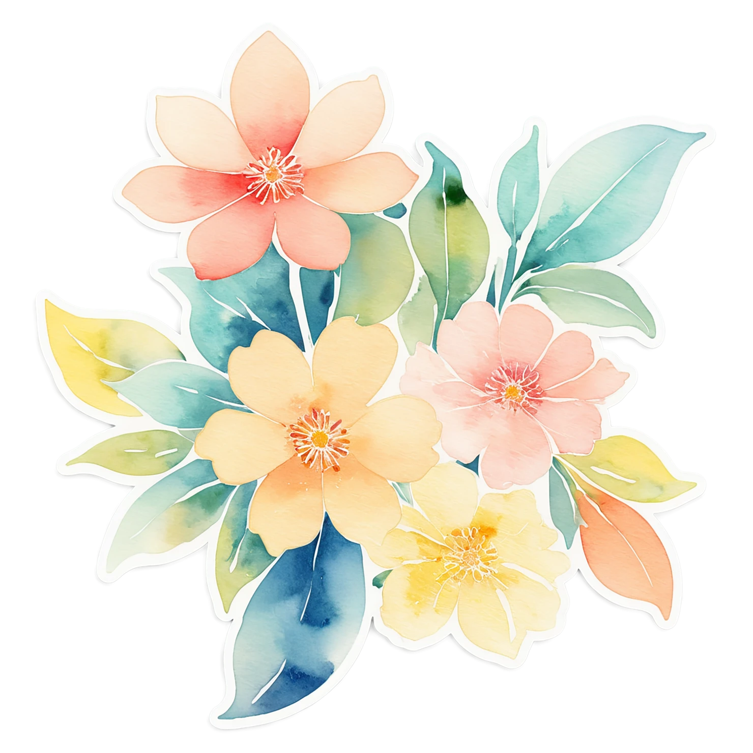 Floral watercolor sticker isolated on transparent background #16253