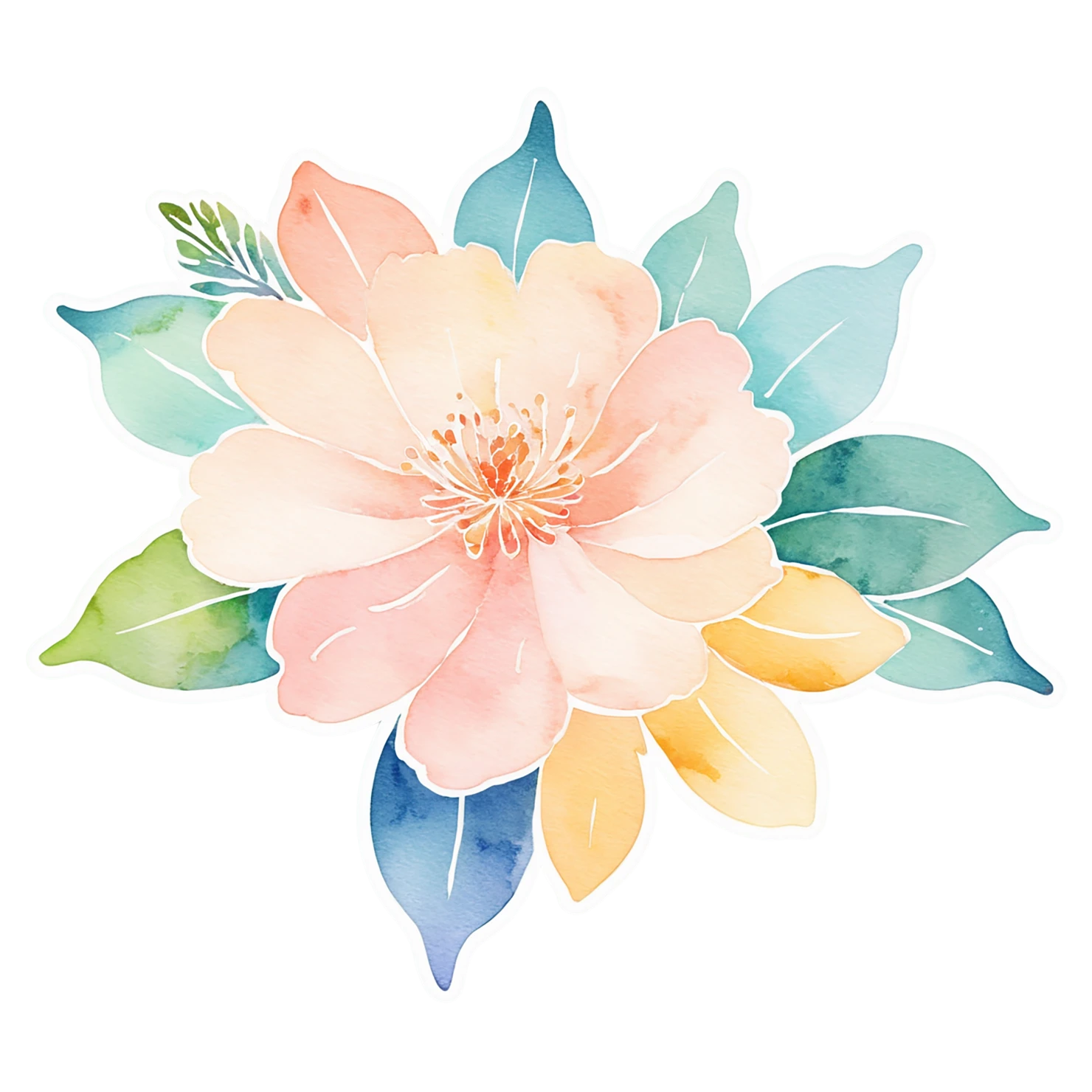 Floral watercolor sticker isolated on transparent background #16255