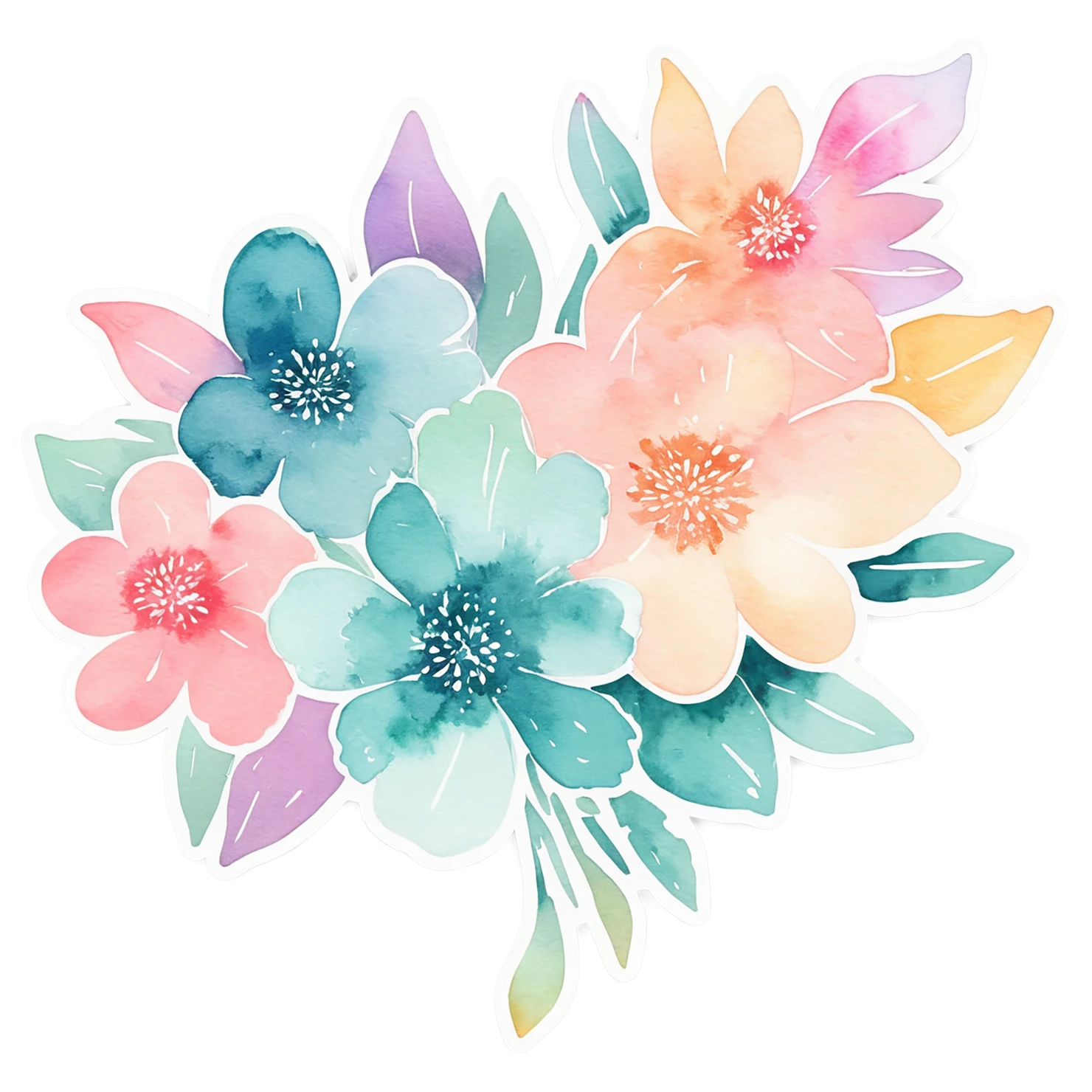 Floral watercolor sticker isolated on transparent background #16256