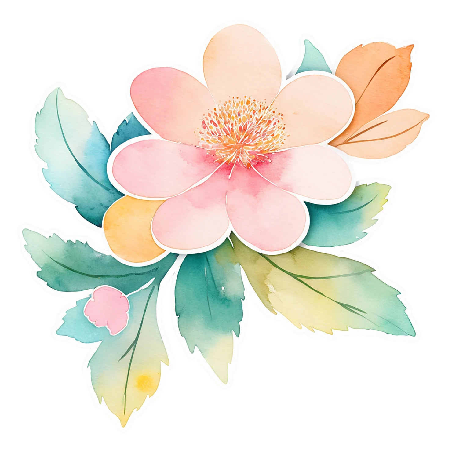 Floral watercolor sticker isolated on transparent background #16259