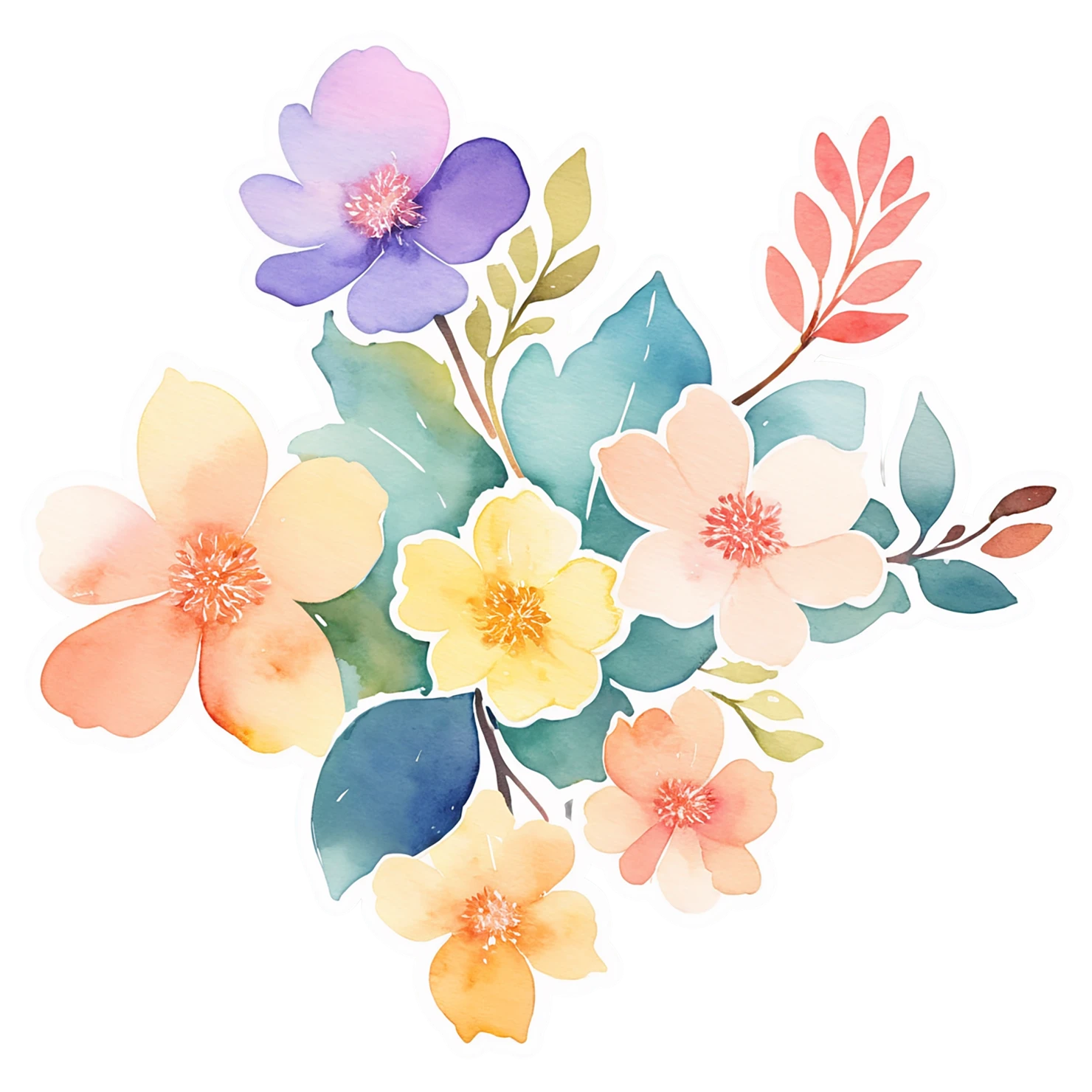 Floral watercolor sticker isolated on transparent background #16263