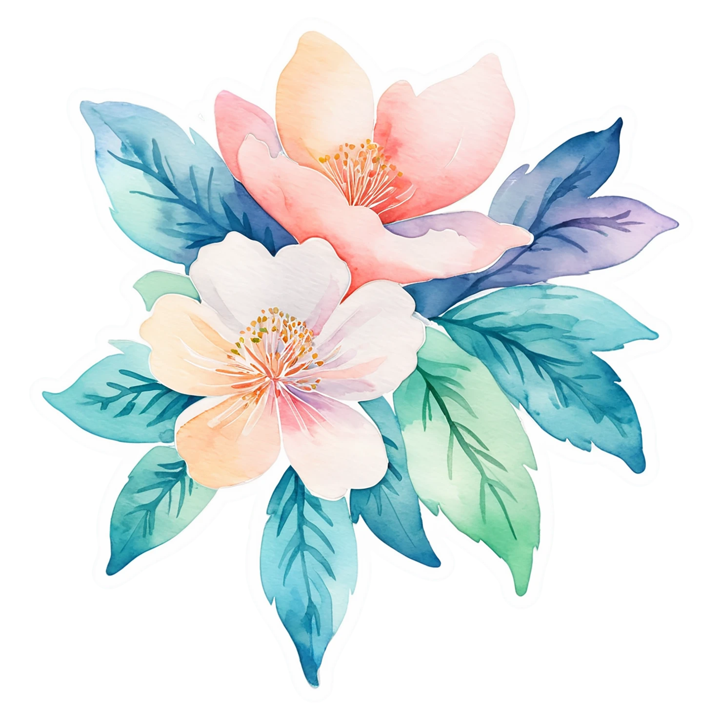 Floral watercolor sticker isolated on transparent background #16266
