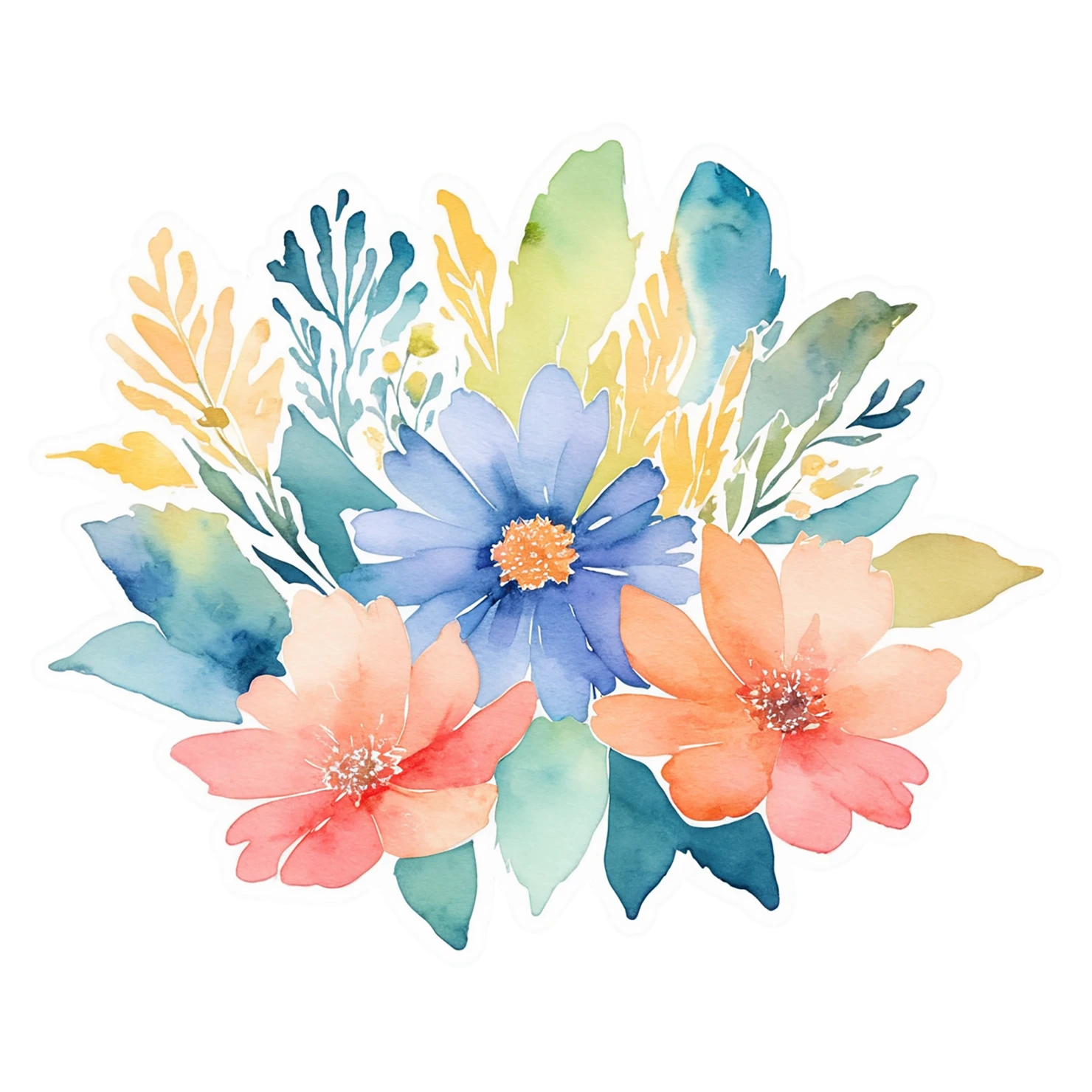 Floral watercolor sticker isolated on transparent background #16268