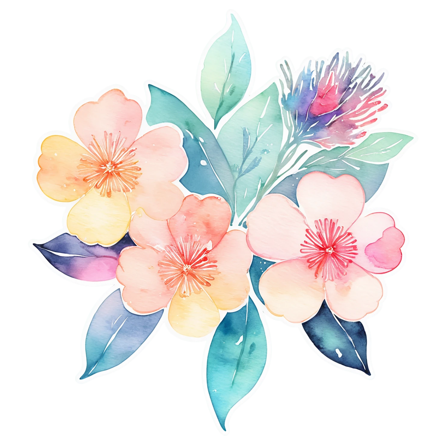Floral watercolor sticker isolated on transparent background #16270