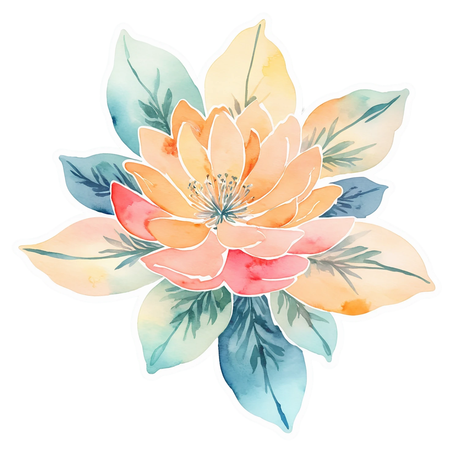 Floral watercolor sticker isolated on transparent background #16271