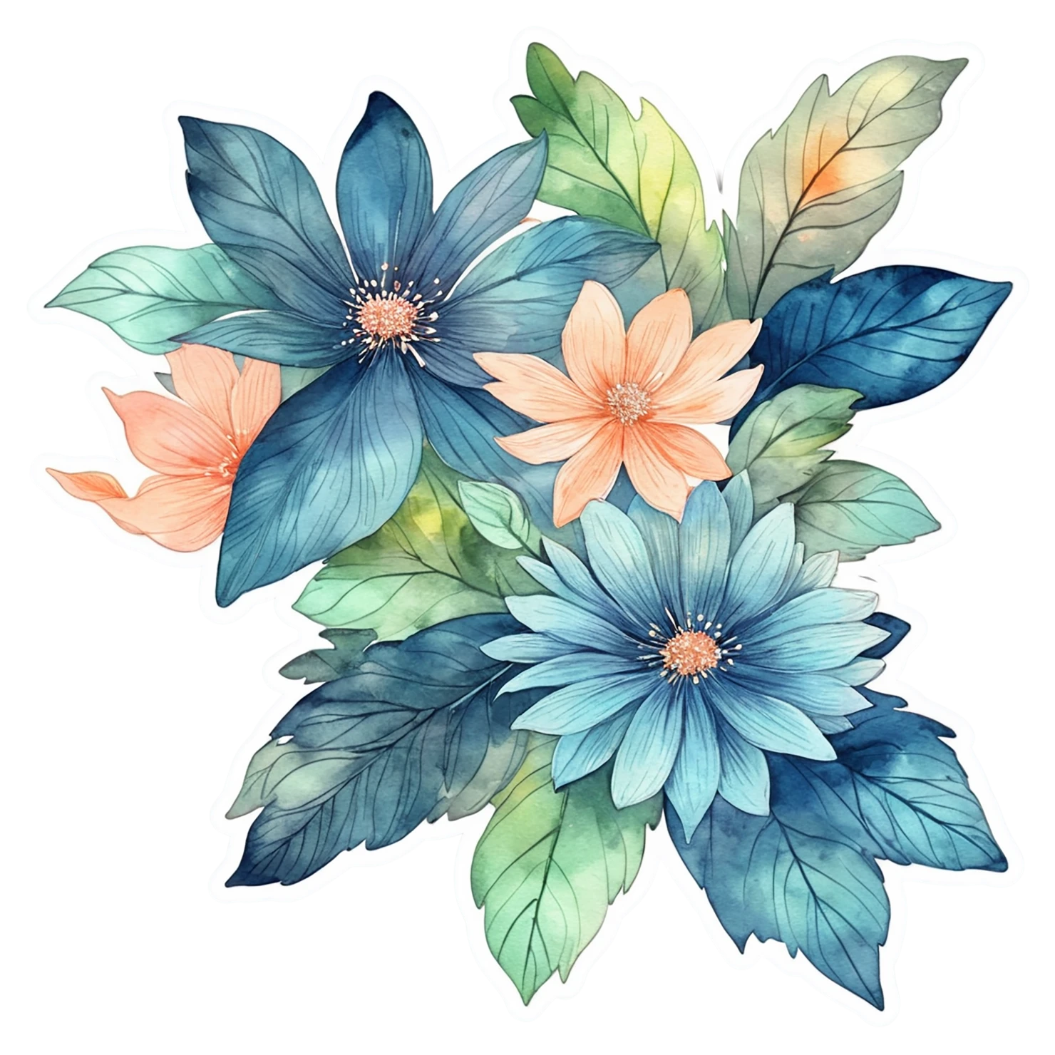 Floral watercolor sticker isolated on transparent background #16273