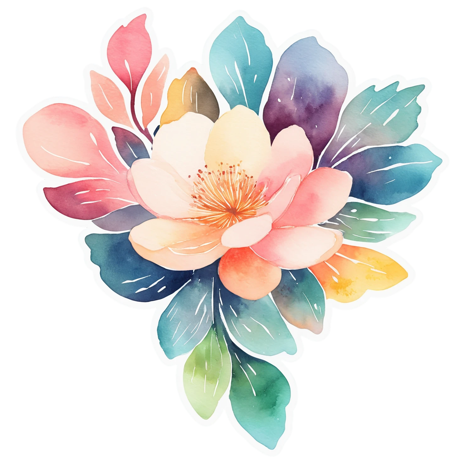 Floral watercolor sticker isolated on transparent background #16277